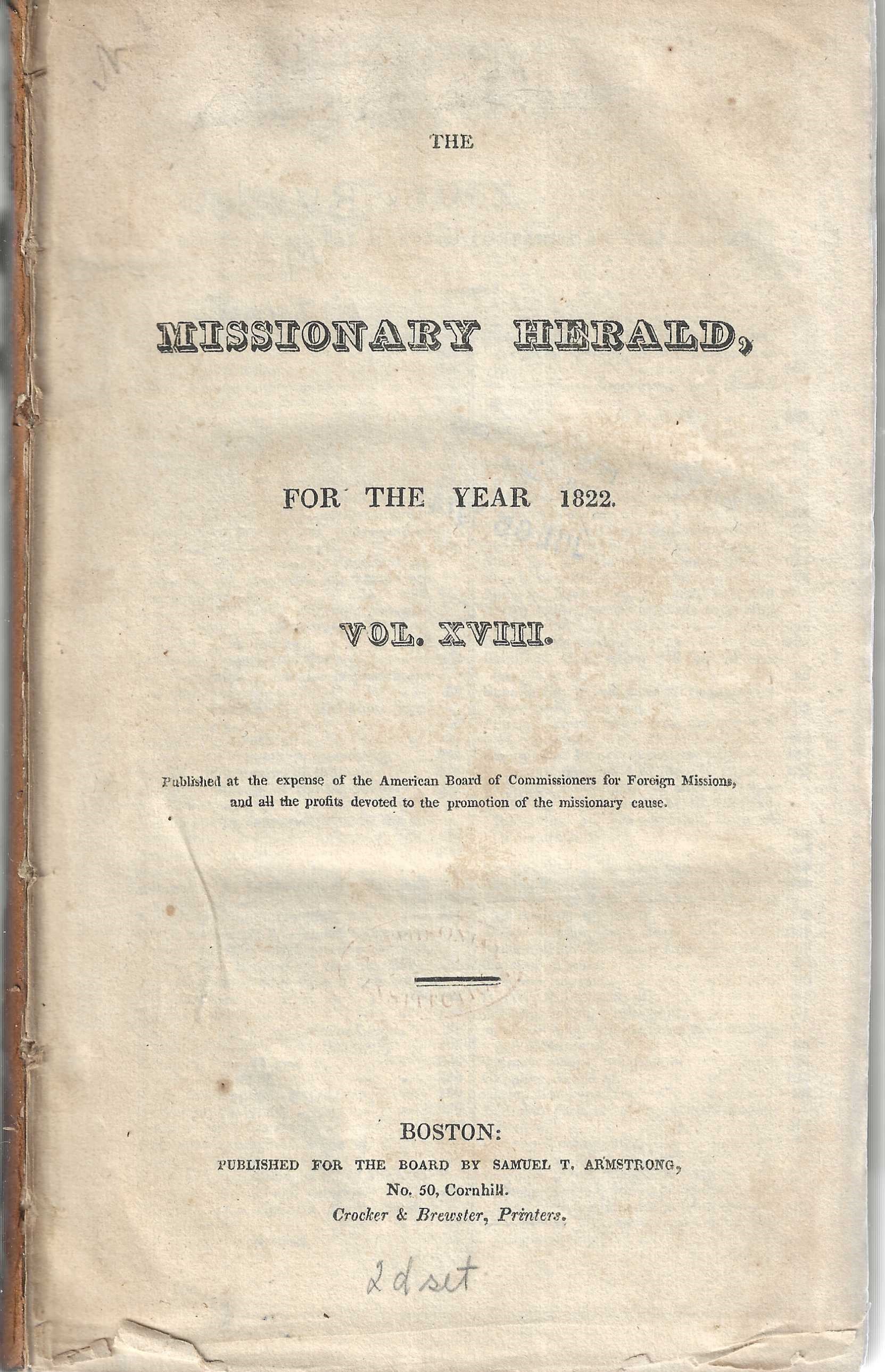 The Missionary Herald for the Year 1822. Vol. XVIII.