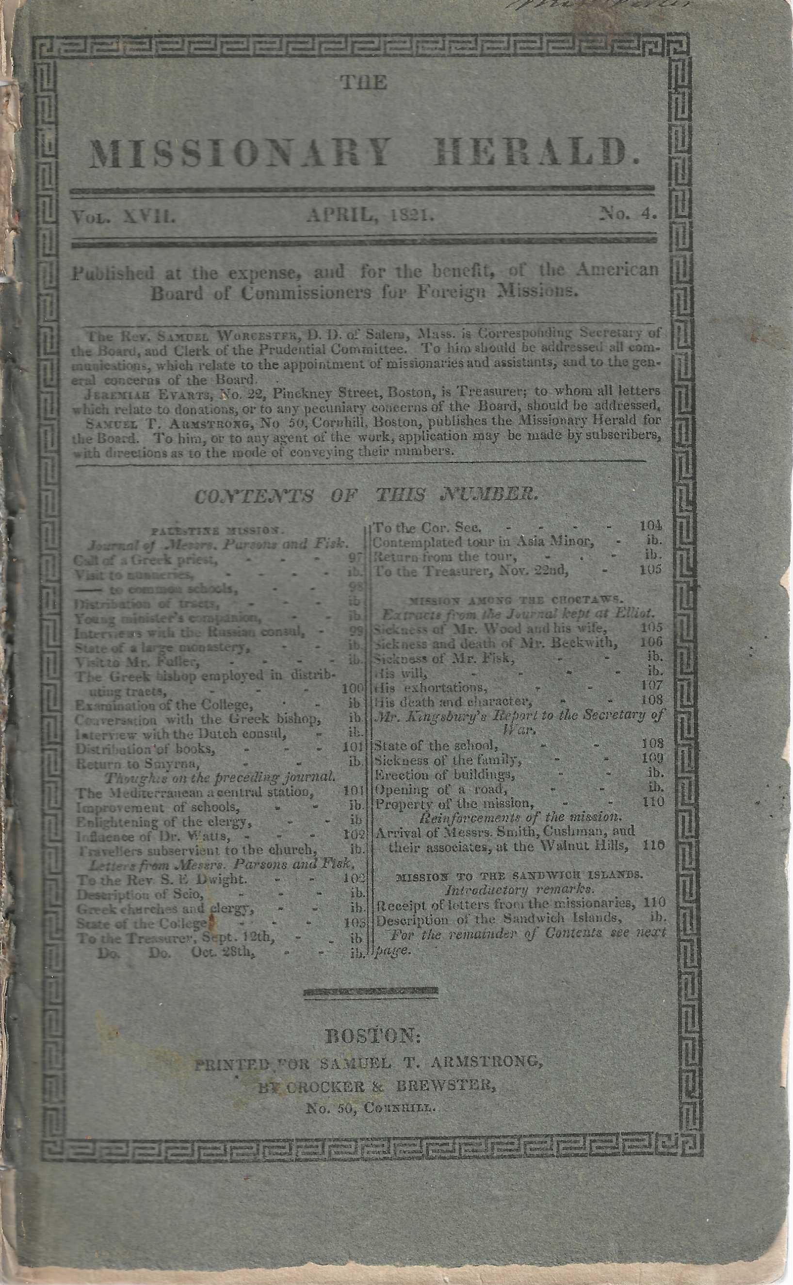 The Missionary Herald. Vol. XVII. April 1821, No. 4