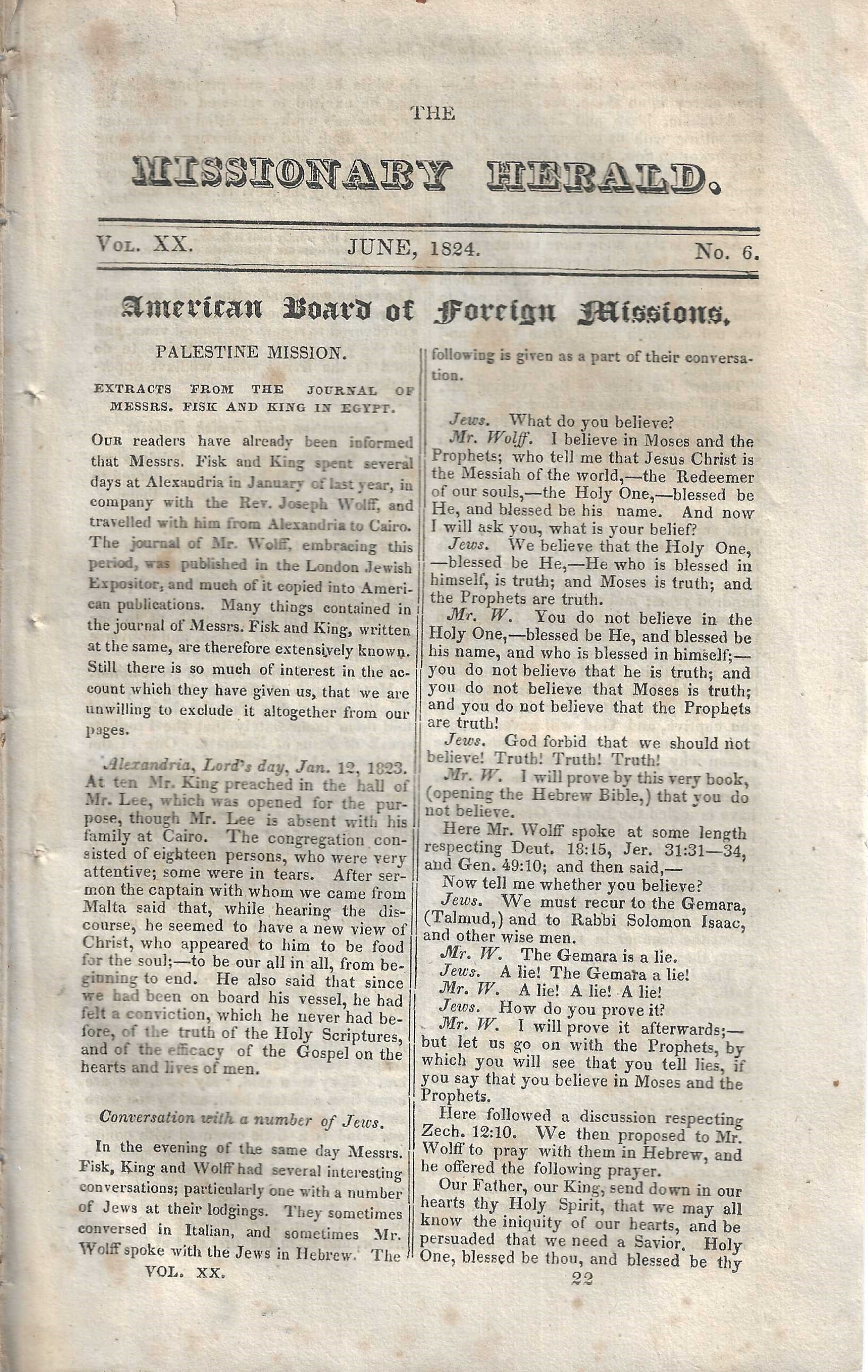 The Missionary Herald. Vol. XX. June 1824, No. 6
