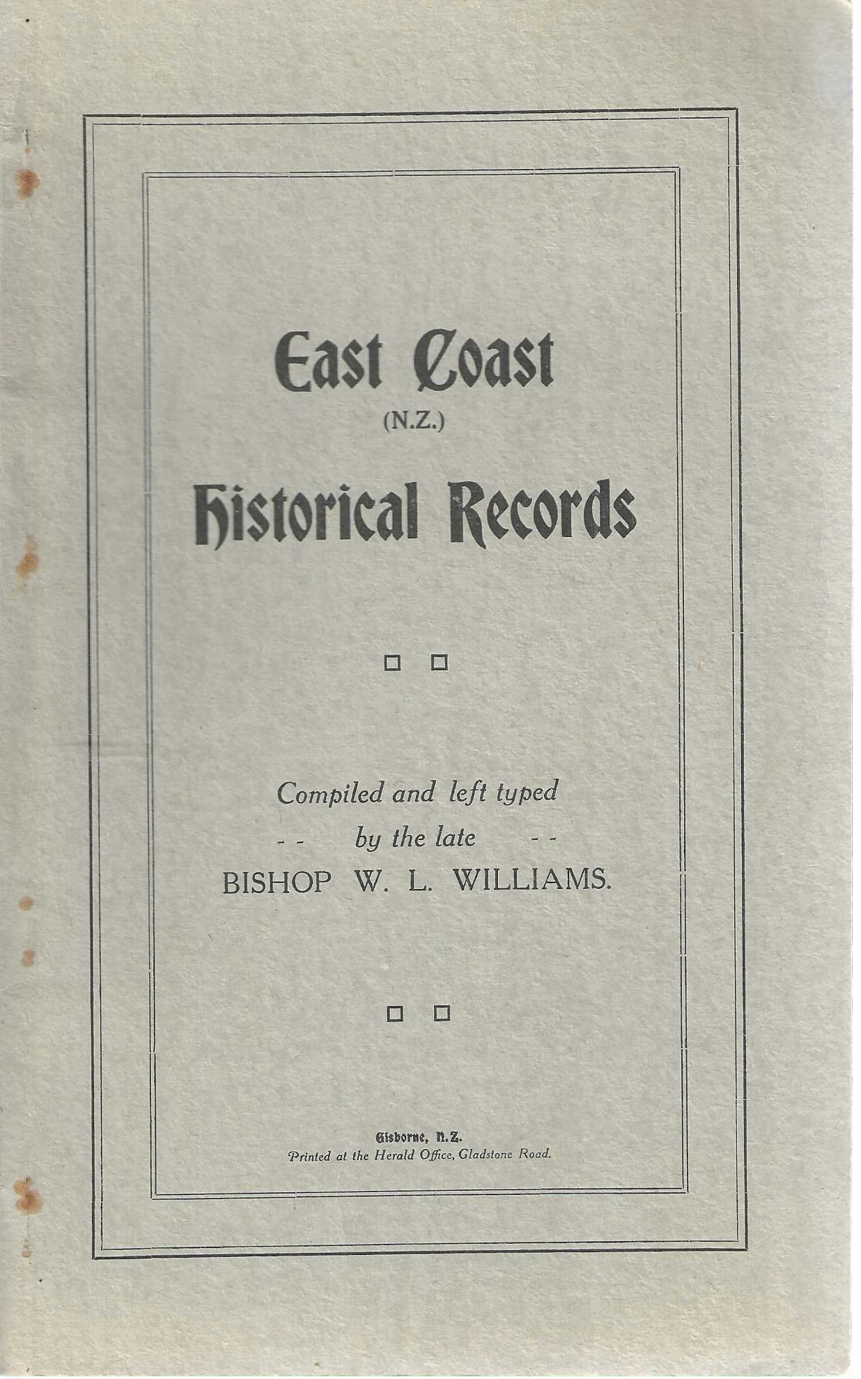 Image for East Coast (N.Z.) Historical Records East Coast (N.Z.) Historical Records