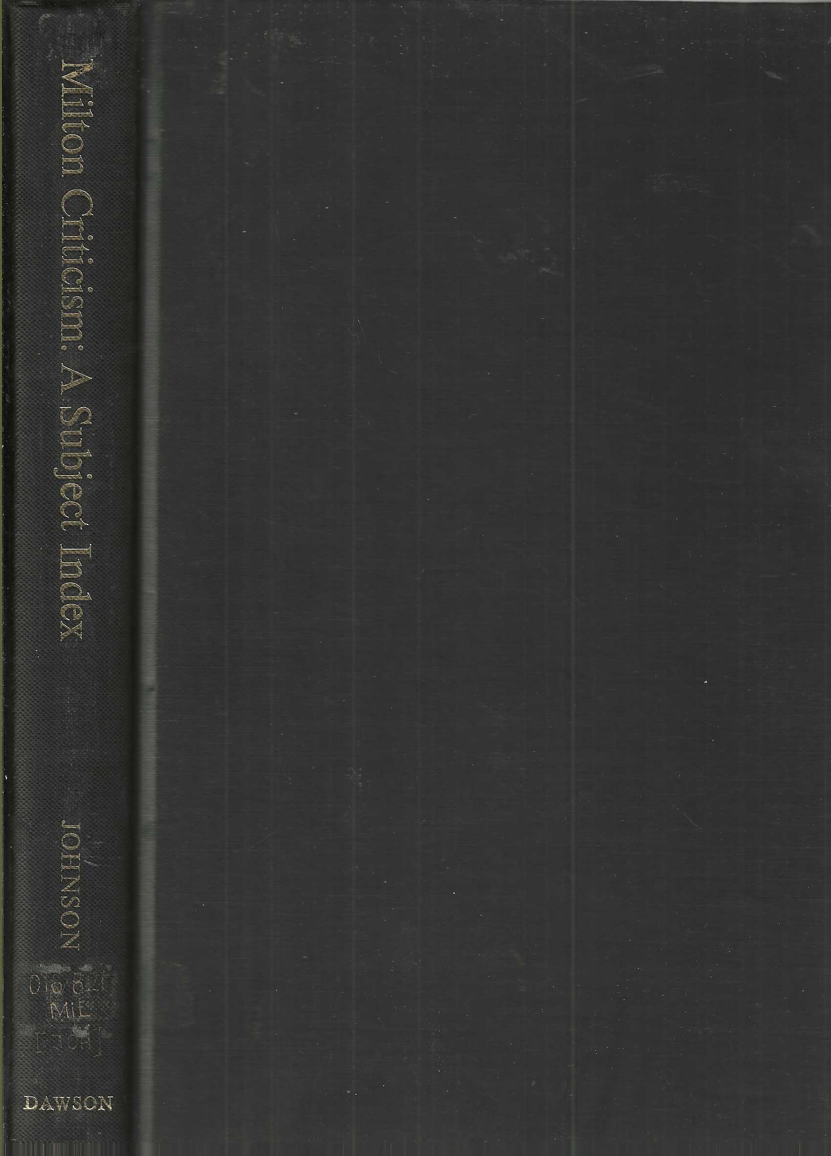 Milton Criticism: A Subject Index.