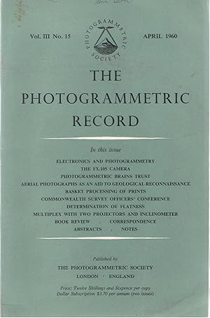 The Photogrammetric Record. Vol III, No. 15, April 1960.